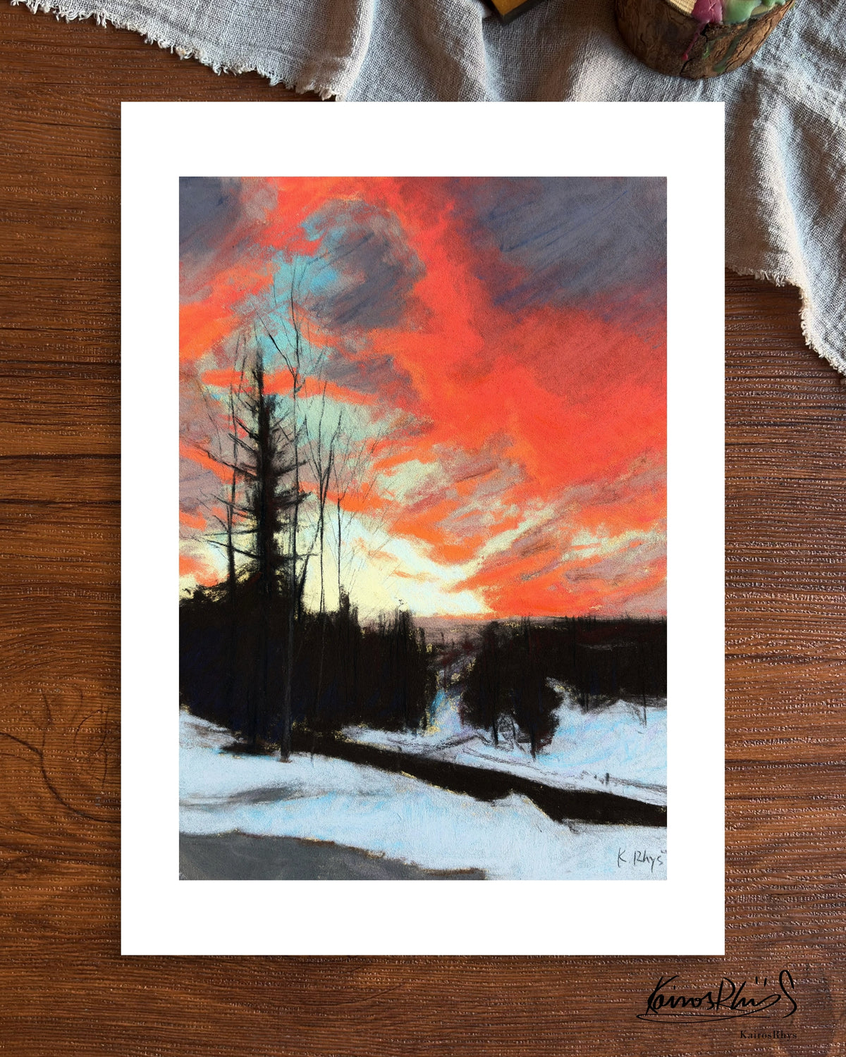 Snow Rested Beneath the Burning Sky— A4 Fine Art Print
