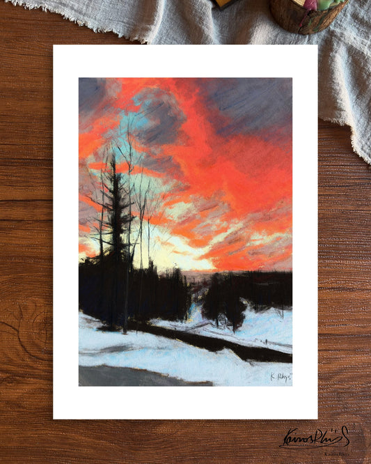 Snow Rested Beneath the Burning Sky— A4 Fine Art Print