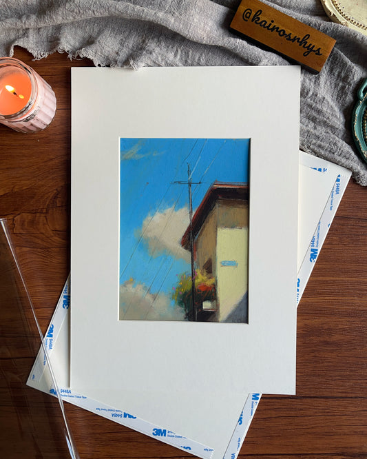 Blue sky, hanging flowers